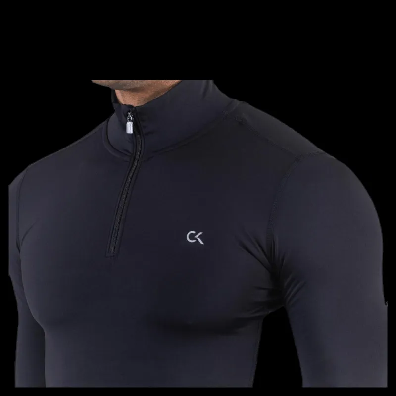 Clearance Calvin Klein Long Sleeve 1/2 Zip Top Black Svart