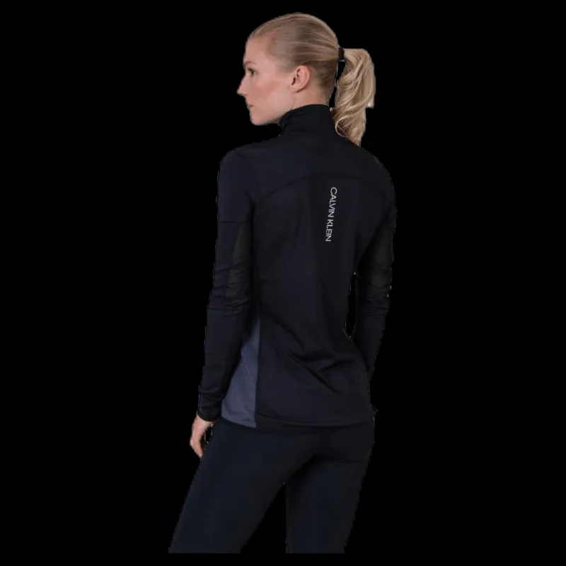 Clearance Calvin Klein Long Sleeve 1/2 Zip Top Black Svart