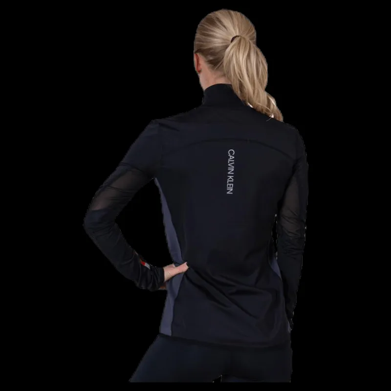 Clearance Calvin Klein Long Sleeve 1/2 Zip Top Black Svart