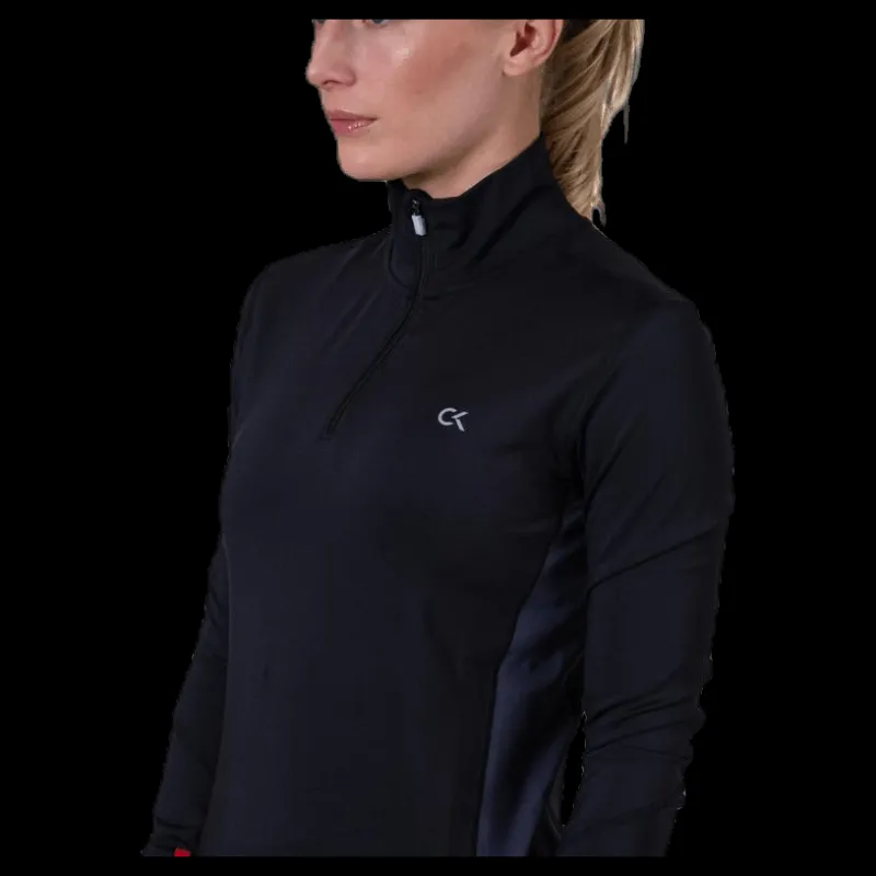 Clearance Calvin Klein Long Sleeve 1/2 Zip Top Black Svart