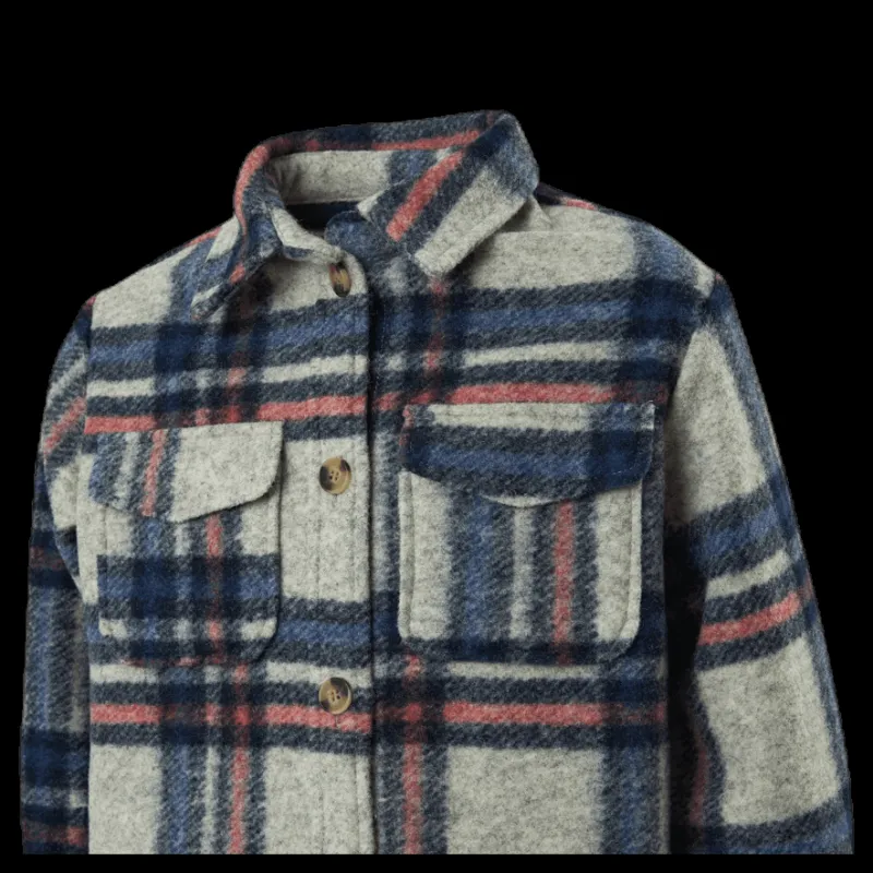 Kids Only Lou-Lou L/S Check Long Shacket Grey Grå Best