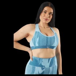 New Reebok Lux Perform Allover Print Racer Bra Steblu Blå