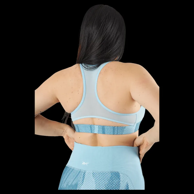 New Reebok Lux Perform Allover Print Racer Bra Steblu Blå