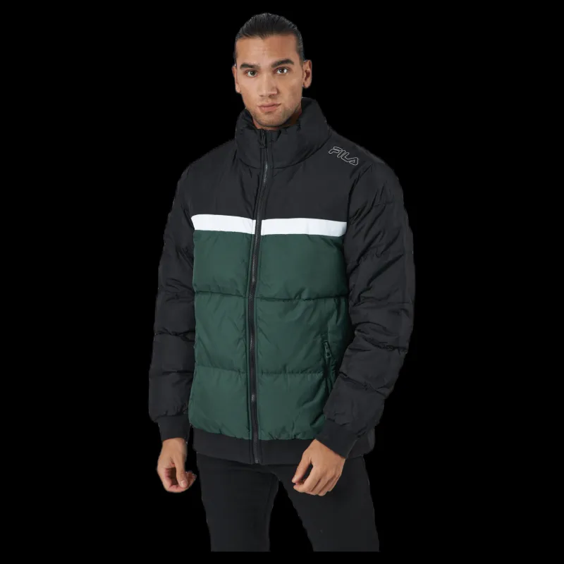 Fila Men Oliver Puff Jacket Sycamore-black-bright White Svart Clearance