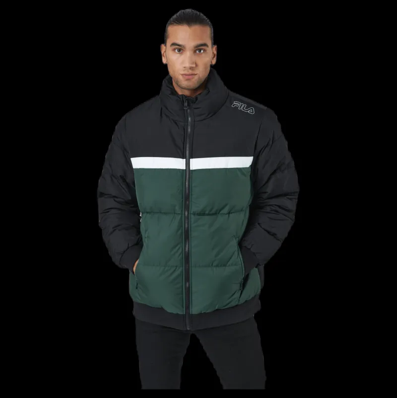 Fila Men Oliver Puff Jacket Sycamore-black-bright White Svart Clearance