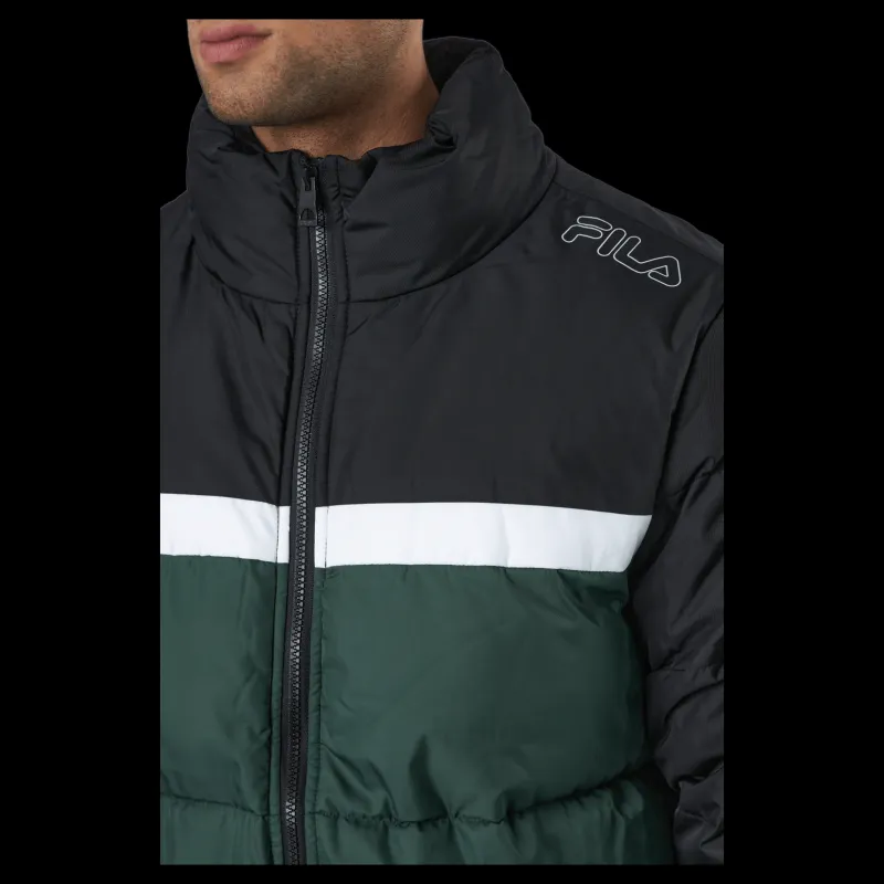 Fila Men Oliver Puff Jacket Sycamore-black-bright White Svart Clearance