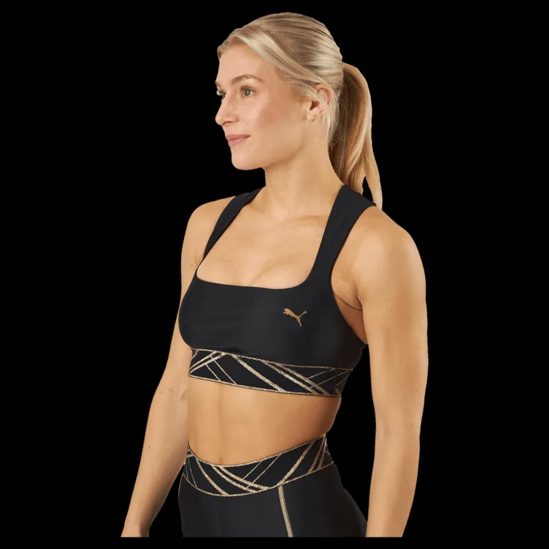 Puma Mid Impact Deco Glam Bra Black-deco Glam Svart Outlet