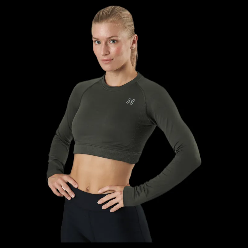 Discount Norfolk Molly Seamless Ls Crop Top Green Svart