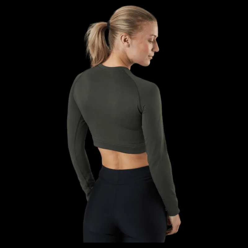 Discount Norfolk Molly Seamless Ls Crop Top Green Svart