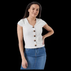 Discount Only Nella S/S Button Top Beige