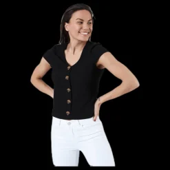 Clearance Only Nella S/S Button Top Black Svart