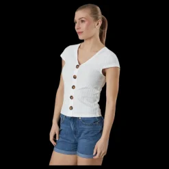 Online Only Nella S/S Button Top Jrs White Vit