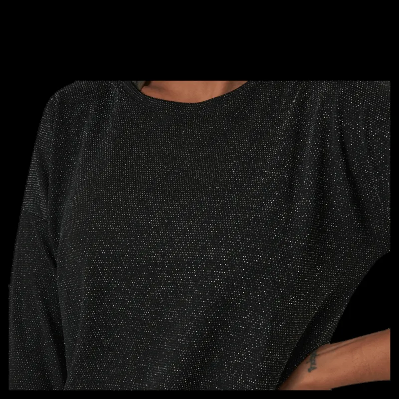 New Only New Queen 3/4 Glitter Top Jrs Black Svart