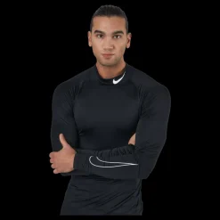 Outlet Nike Pro Dri-FIT Men's Tight Fit Long-Sleeve Top BLACK/WHITE Svart