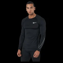 Nike Pro Dri-FIT Men's Tight Fit Long-Sleeve Top BLACK/WHITE Svart New