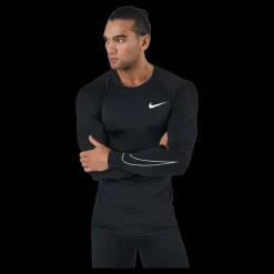 Nike Pro Dri-FIT Men's Tight Fit Long-Sleeve Top BLACK/WHITE Svart New