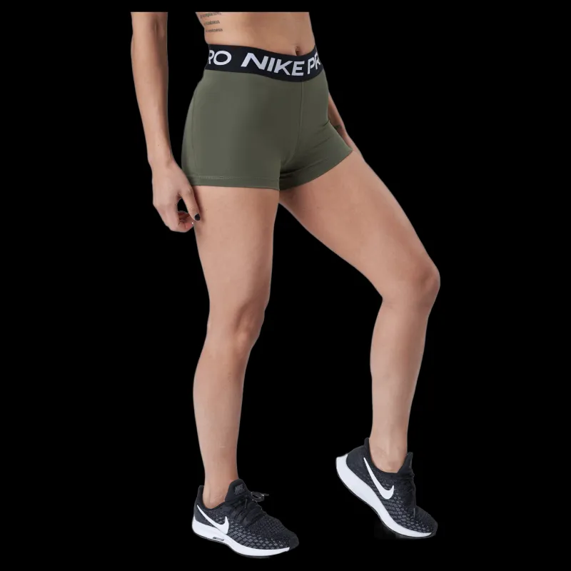 New Nike Pro Women's 3" Shorts Medium Olive/black/black Svart