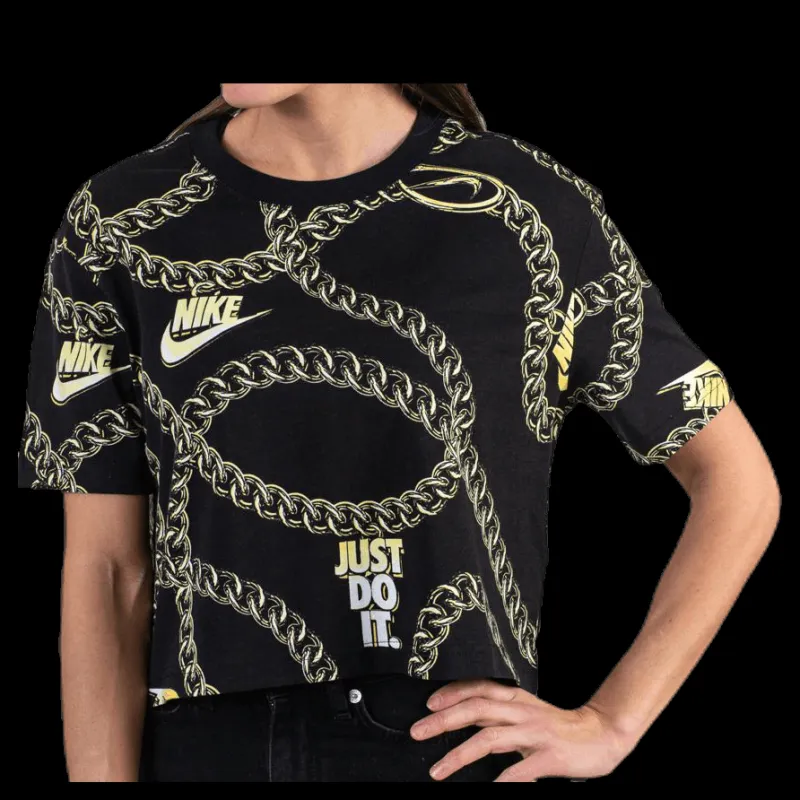 New Nike NSW Tee Glam Dunk Croap Black Flerfärgad