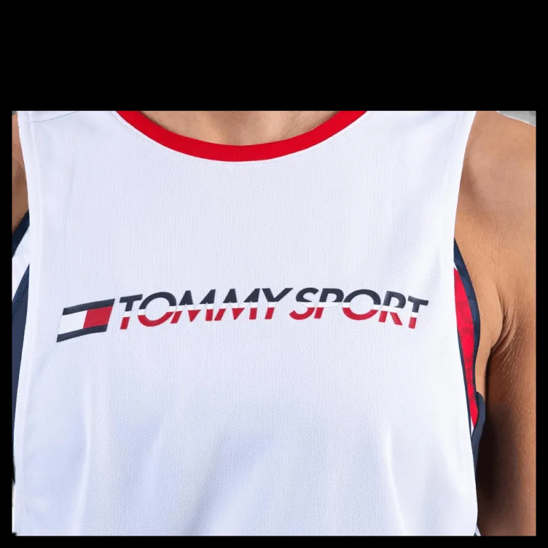 New Tommy Hilfiger Sport Open Back Tape Tank Top White Vit