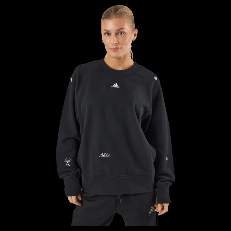 Sale adidas Oversized Crewneck Sweatshirt with Healing Crystal-Inspired Graphics Black Svart