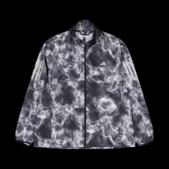New adidas Own the Run Allover Print Hooded Running Windbreaker White Flerfärgad