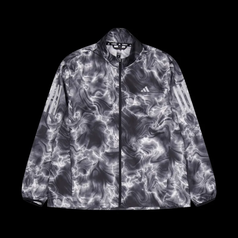 New adidas Own the Run Allover Print Hooded Running Windbreaker White Flerfärgad