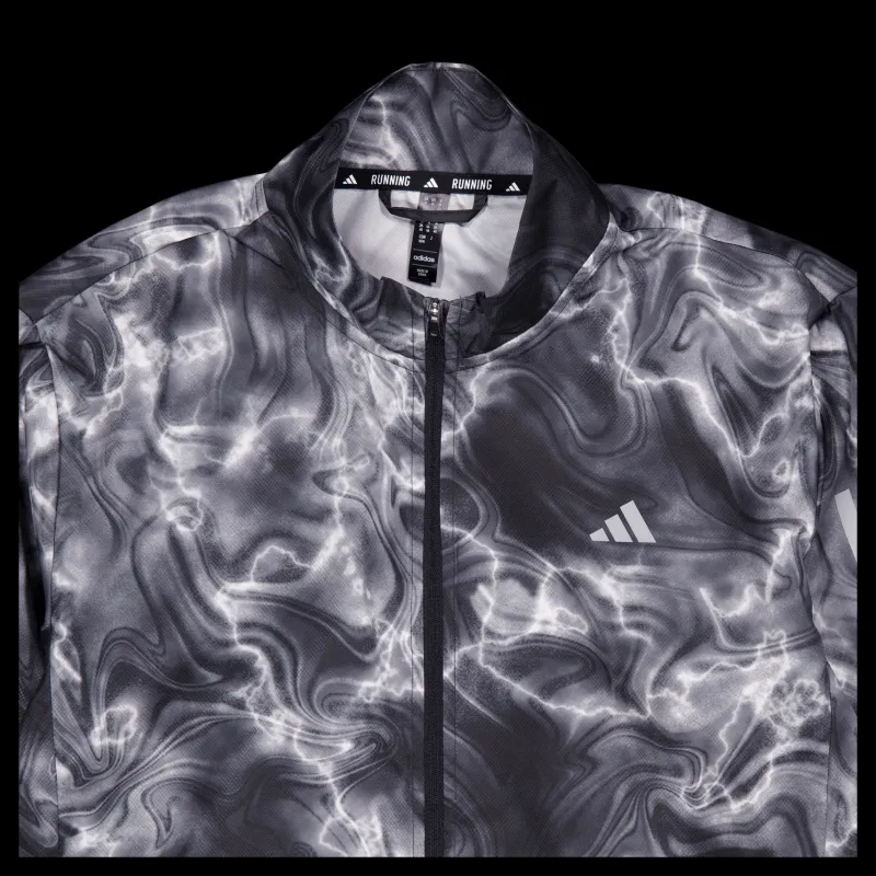 New adidas Own the Run Allover Print Hooded Running Windbreaker White Flerfärgad