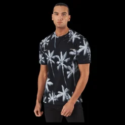 Jack & Jones Palm Tree Print T-shirt Blue Svart Outlet
