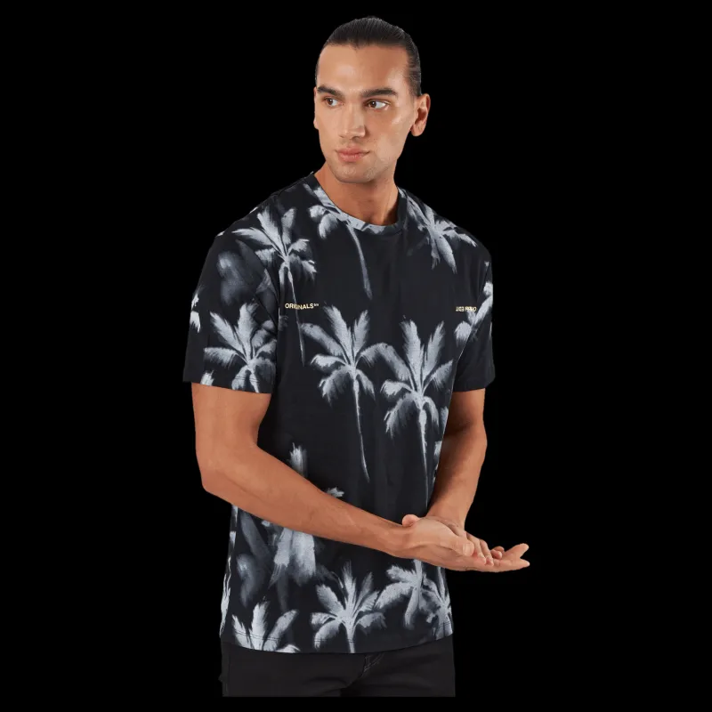 Jack & Jones Palm Tree Print T-shirt Blue Svart Outlet