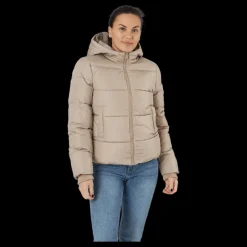 New Pieces Pcbee New Short Puffer Jacket Silver Mink Beige