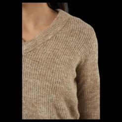 Outlet Pieces Pcellen Ls V-neck Knit Dress Silver Mink Beige