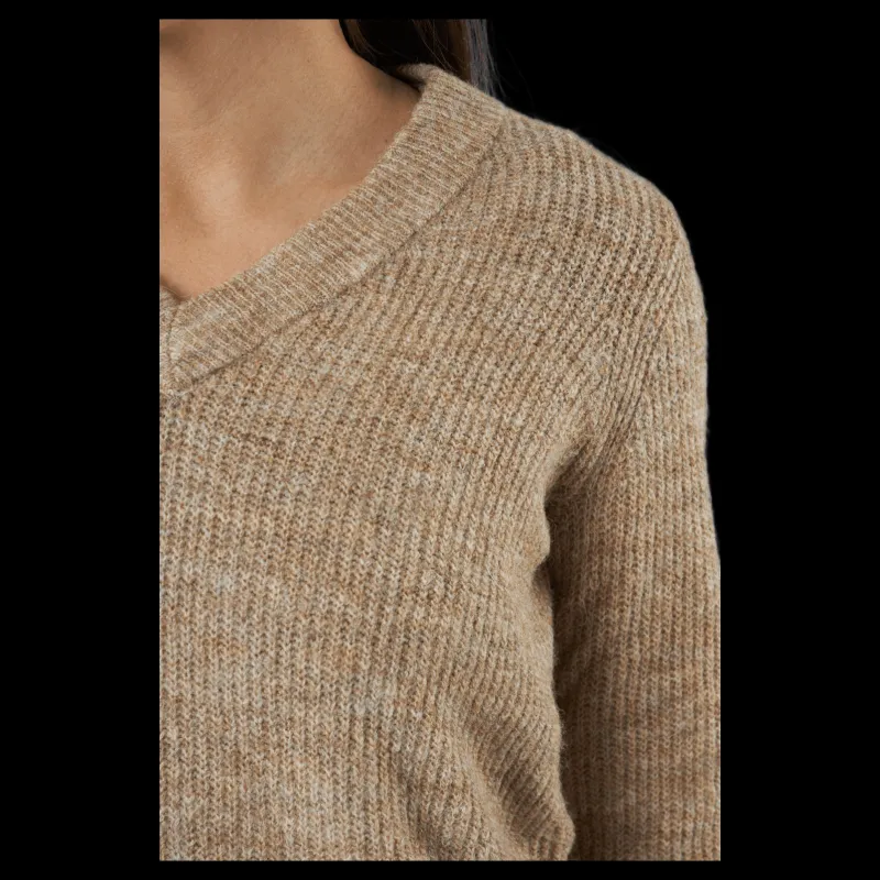 Outlet Pieces Pcellen Ls V-neck Knit Dress Silver Mink Beige