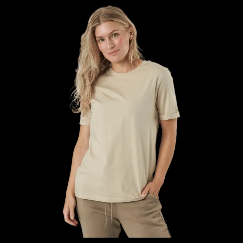 New Pieces Pcria Ss Fold Up Solid Tee Noo White Pepper Beige