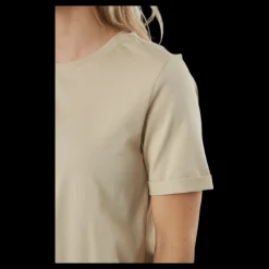 New Pieces Pcria Ss Fold Up Solid Tee Noo White Pepper Beige