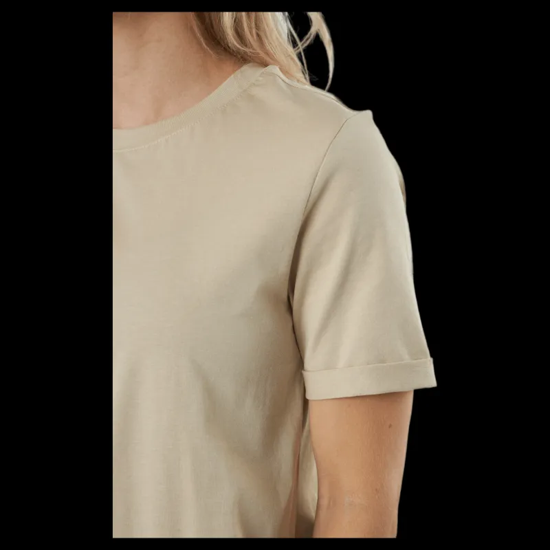 New Pieces Pcria Ss Fold Up Solid Tee Noo White Pepper Beige