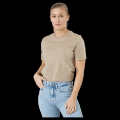 Hot Pieces Pcria Ss Fold Up Solid Tee Bc Silver Mink Beige