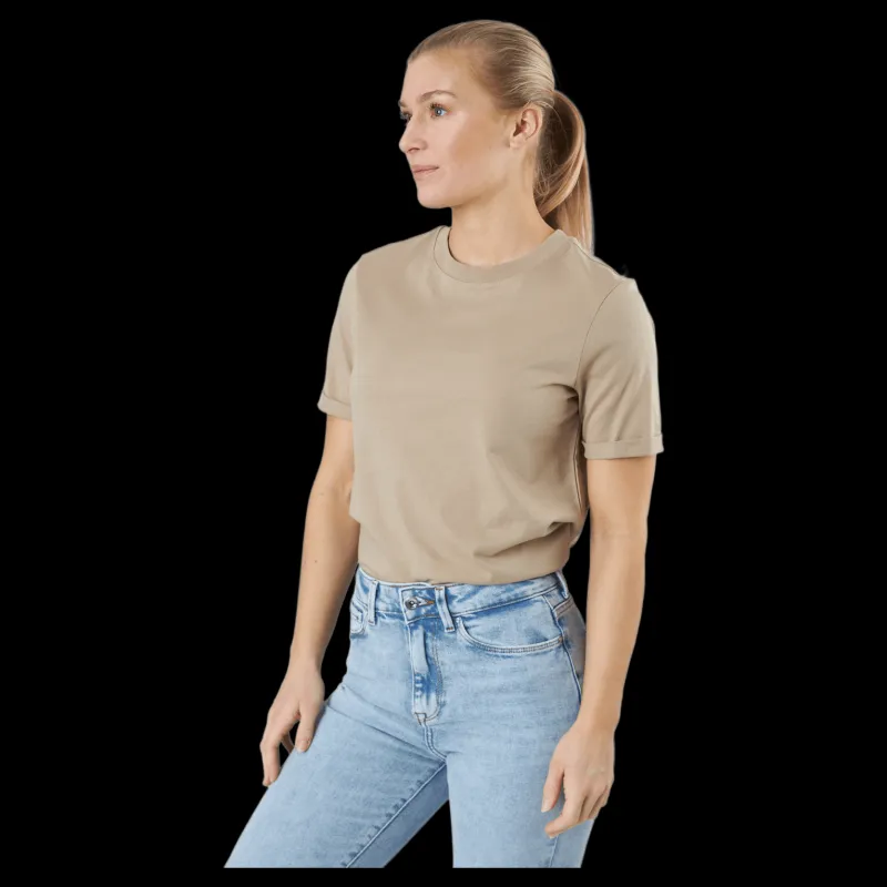Hot Pieces Pcria Ss Fold Up Solid Tee Bc Silver Mink Beige