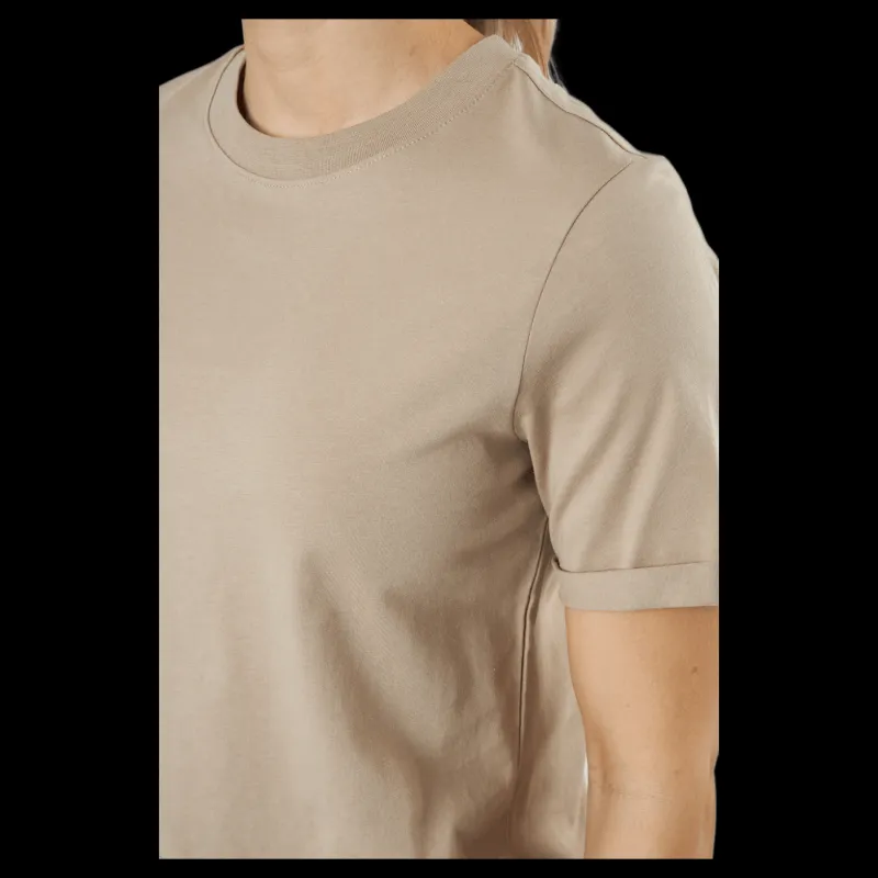 Hot Pieces Pcria Ss Fold Up Solid Tee Bc Silver Mink Beige