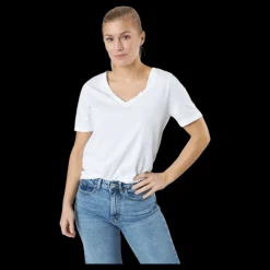 Pieces Pcria Ss V-neck Solid Tee Bc Bright White Vit Clearance