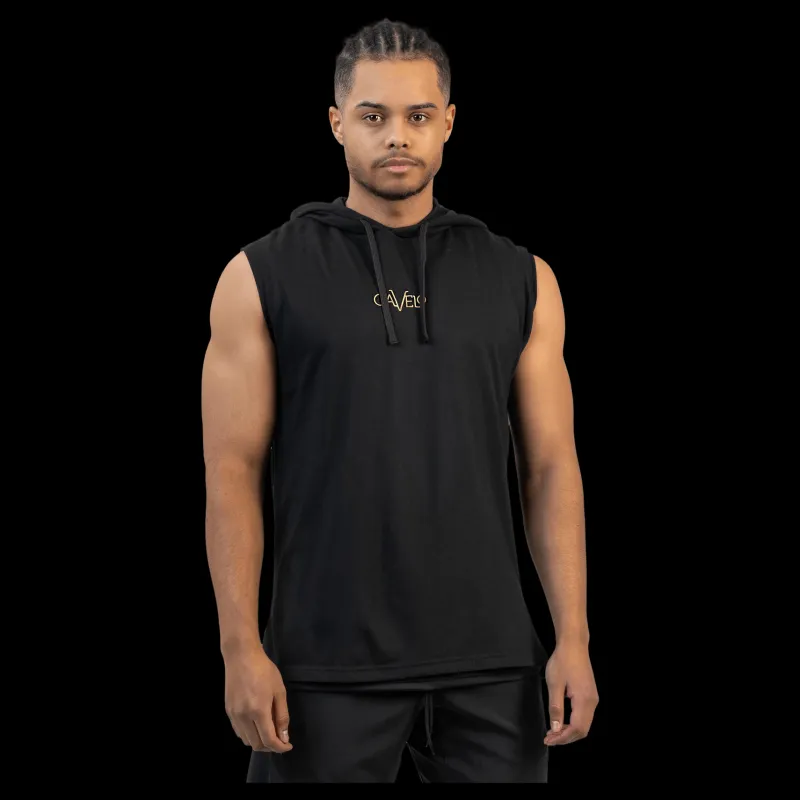 New Gavelo Power Sleeveless Hoodie Black&gold Svart