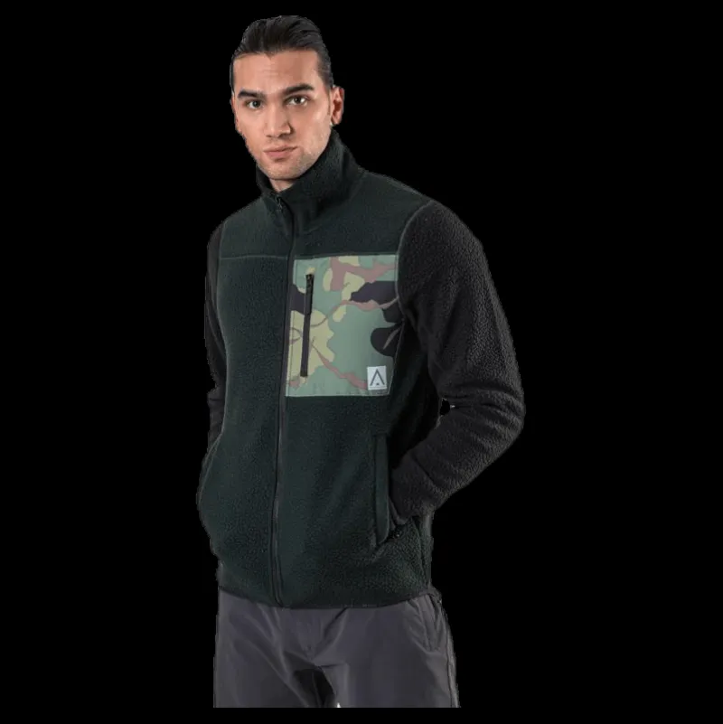 Hot ColourWear Retro Pile Jacket Green Svart