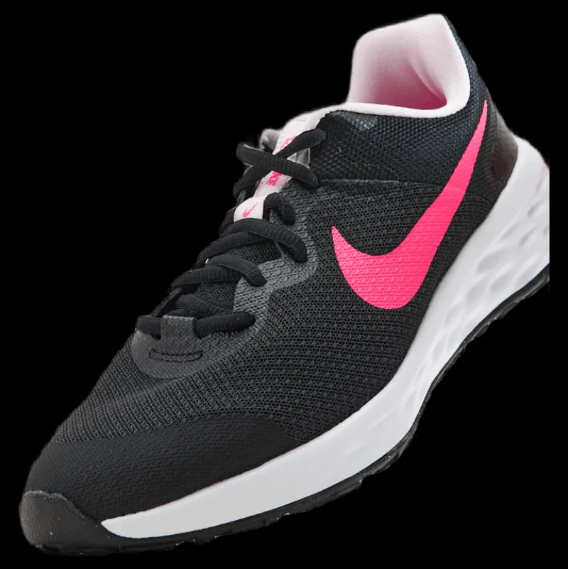 Nike Revolution 6 Big Kids' Road Running Shoes BLACK/HYPER PINK-PINK FOAM Svart New