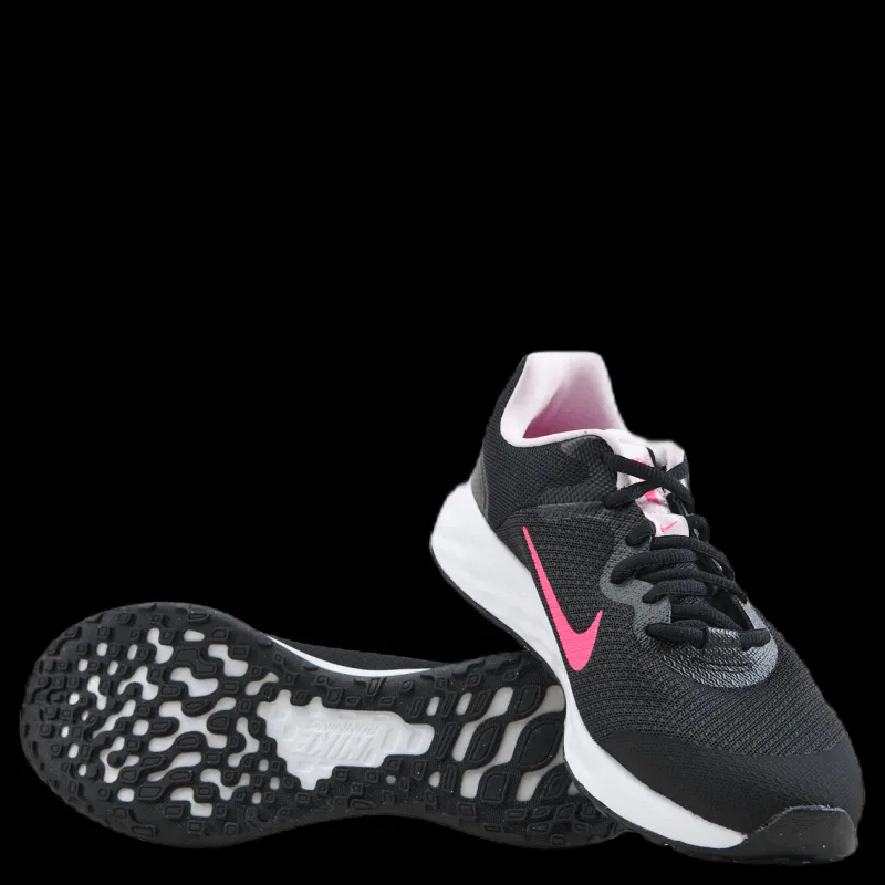 Nike Revolution 6 Big Kids' Road Running Shoes BLACK/HYPER PINK-PINK FOAM Svart New
