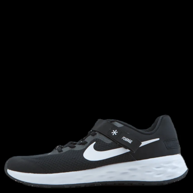 Nike Revolution 6 FlyEase Big Kids' Easy On/Off Road Running Shoes BLACK/WHITE-DK SMOKE GREY Svart New