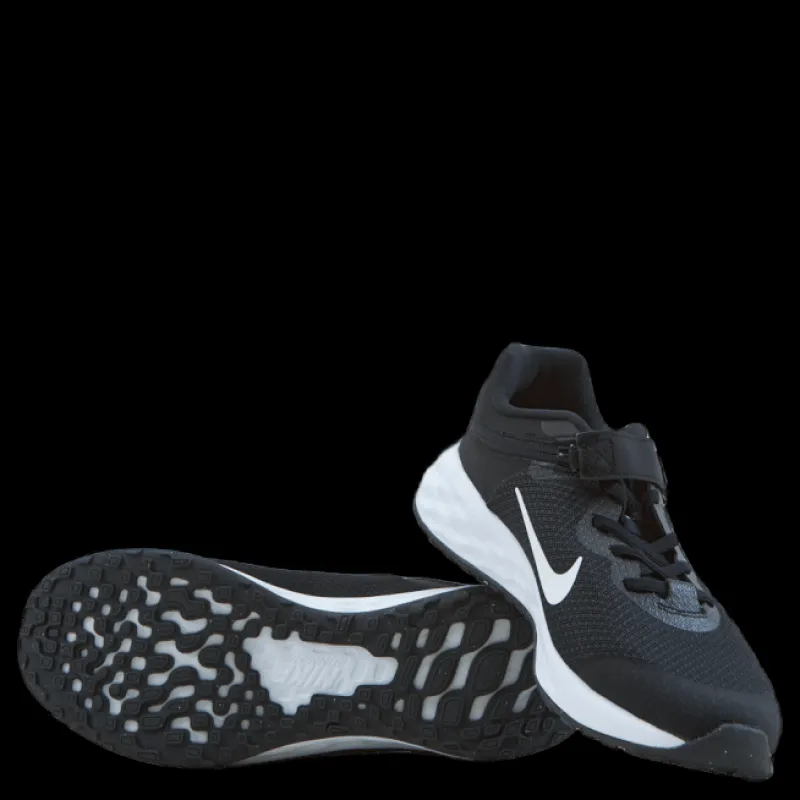 Nike Revolution 6 FlyEase Big Kids' Easy On/Off Road Running Shoes BLACK/WHITE-DK SMOKE GREY Svart New