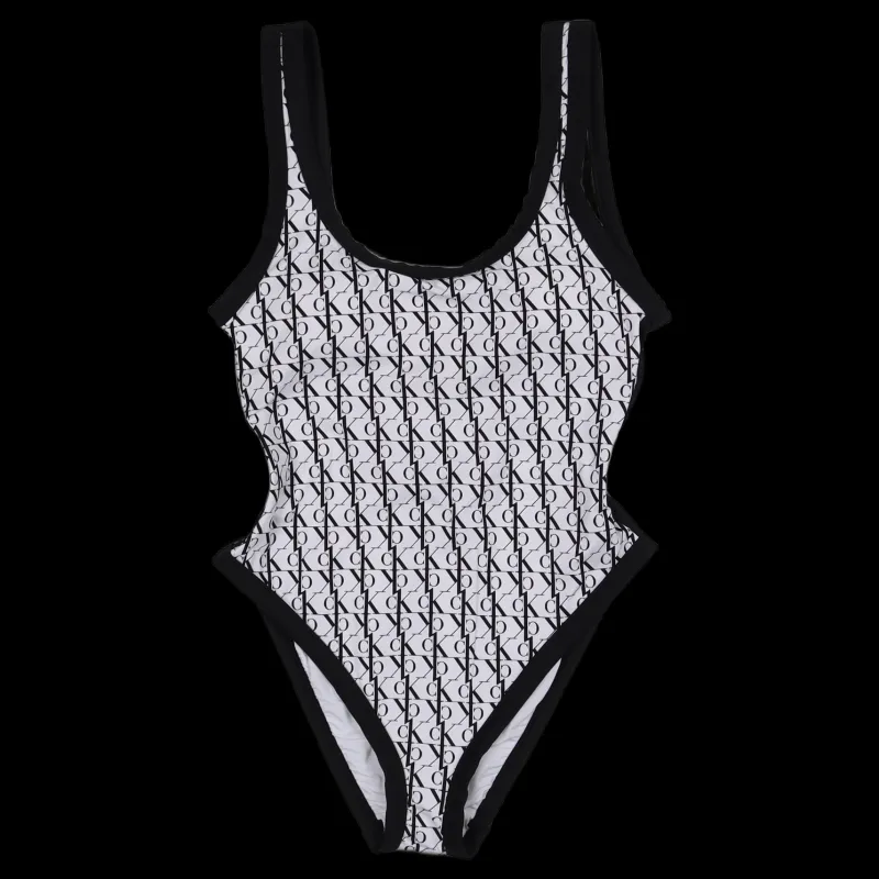 Sale Calvin Klein Scoop Back One Piece-rp Monogram White Vit