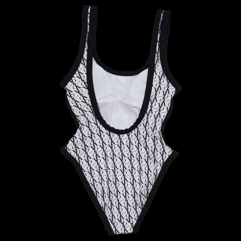 Sale Calvin Klein Scoop Back One Piece-rp Monogram White Vit