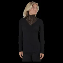 Sale Pieces Siri Ls T-Neck Top Black Svart