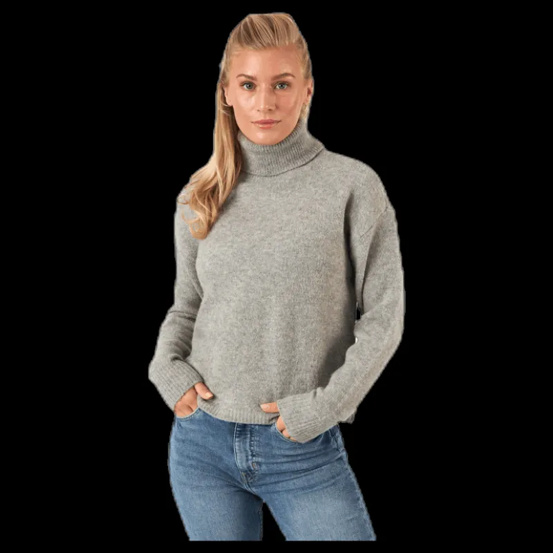 Online Pieces Skyla Ls Roll Neck Wool Knit Grey Grå