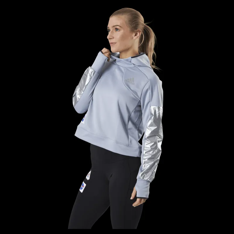 New adidas Space Race Hoodie Women Halo Silver Grå